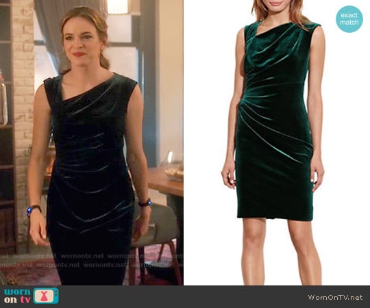LAUREN Ralph Lauren Stretch Velvet Sheath Dress in Forest Green worn by Caitlin Snow (Danielle Panabaker) on The Flash