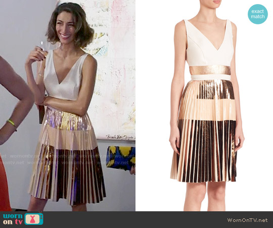 Proenza Schouler Metallic Crepe Cocktail Dress worn by Delia (Necar Zadegan) on Girlfriends Guide to Divorce