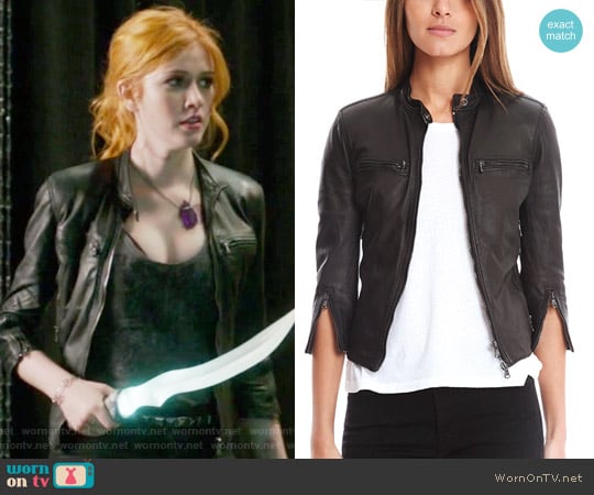 R13 Cafe Racer Leather Jacket worn by Clary Fray (Katherine McNamara) on Shadowhunters