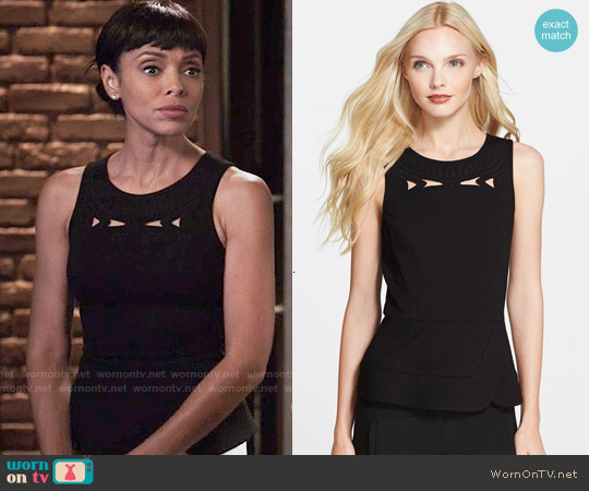 Tibi Embroidered Cutout Ponte Peplum Top worn by Camille Saroyan (Tamara Taylor) on Bones