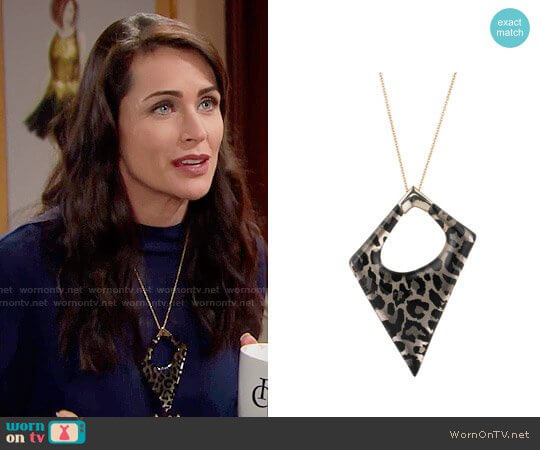 Alexis Bittar Asymmetrical Statement Pendant Necklace in Neutral Panther worn by Quinn Fuller (Rena Sofer) on The Bold and the Beautiful