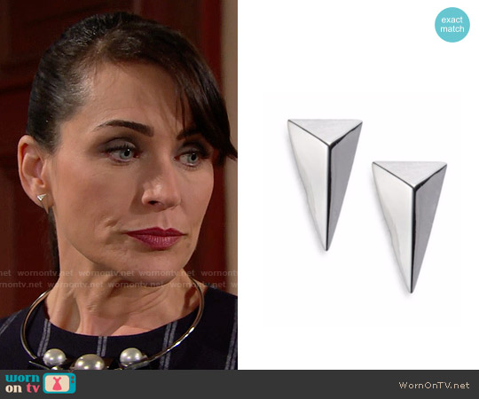 Alexis Bittar Miss Havisham Pyramid Stud Earrings worn by Quinn Fuller (Rena Sofer) on The Bold and the Beautiful