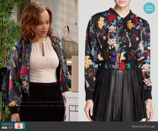 Alice + Olivia Drapey Gathered Crop Jacket worn by Nicole Avant (Reign Edwards) on The Bold and the Beautiful