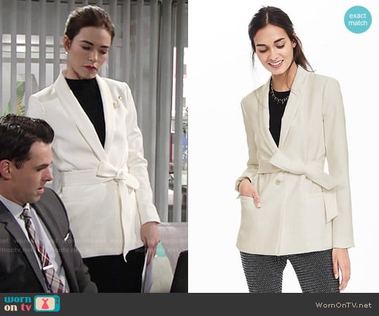 Banana Republic Belted Shawl-Collar Blazer worn by Victoria Newman (Amelia Heinle) on The Young and the Restless
