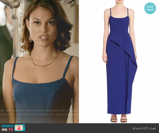 Bcbgmaxazria Asymmetrical Ruffle Gown worn by Sybil (Nathalie Kelley) on The Vampire Diaries