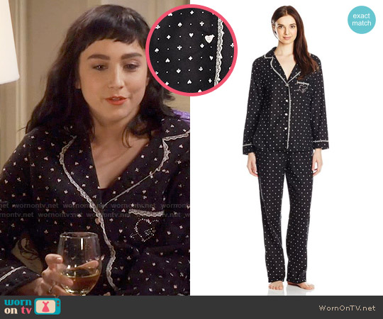 Betsey Johnson Flannel Pajama Set in Hearts / Spades worn by Mandy Baxter (Molly Ephraim) on Last Man Standing