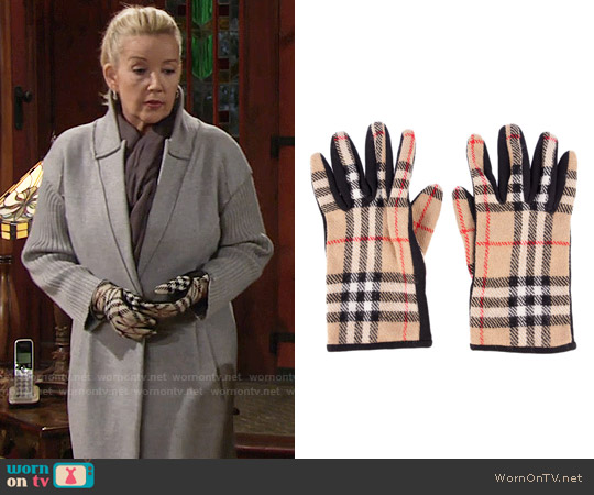 Burberry Checked Gloves worn by Nikki Reed Newman (Melody Thomas-Scott) on The Young and the Restless
