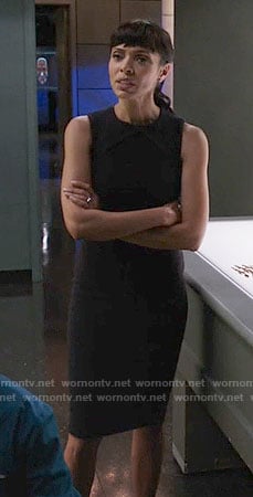 Camille’s black sleeveless dress on Bones
