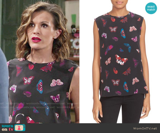 Equipment Kyle Butterfly Print Silk Top worn by Chelsea Lawson (Melissa Claire Egan) on The Young and the Restless
