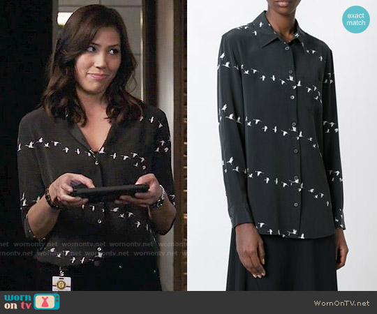 Equipment Migratory Bird Print Shirt worn by Angela Montenegro (Michaela Conlin) on Bones