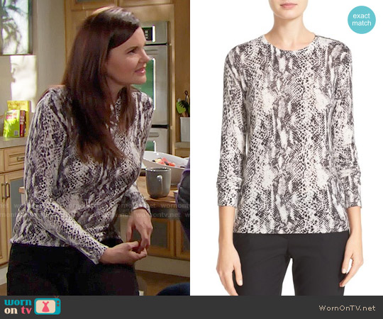Equipment Ondine Snake Print Sweater in Ivory Black worn by Katie Logan (Heather Tom) on The Bold and the Beautiful