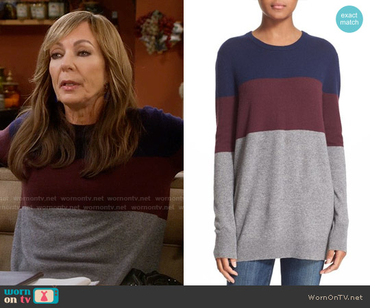 Equipment Rei Colorblock Cashmere Sweater worn by Bonnie Plunkett (Allison Janney) on Mom