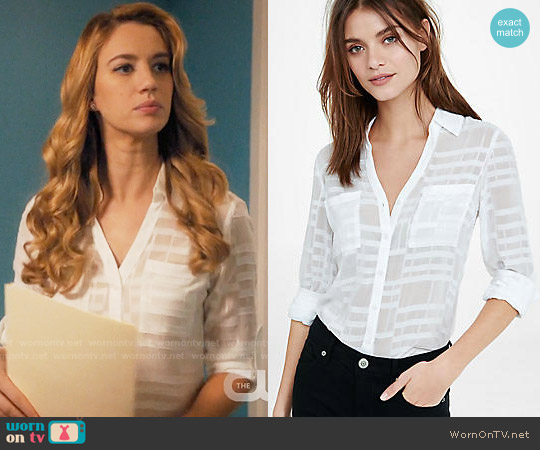 Express Slim Fit Sheer White Plaid Portofino Shirt worn by Petra Solano (Yael Grobglas) on Jane the Virgin