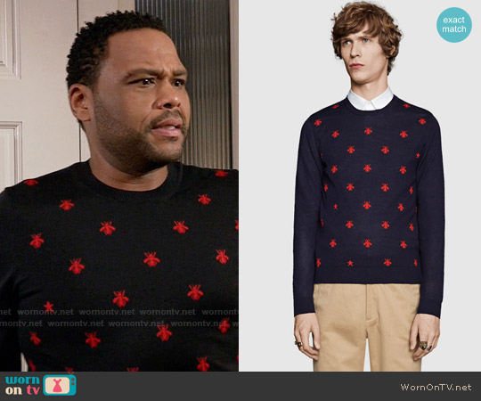 Gucci Wool Crew Neck with Bees and Stars worn by Andre Johnson (Anthony Anderson) on Black-ish