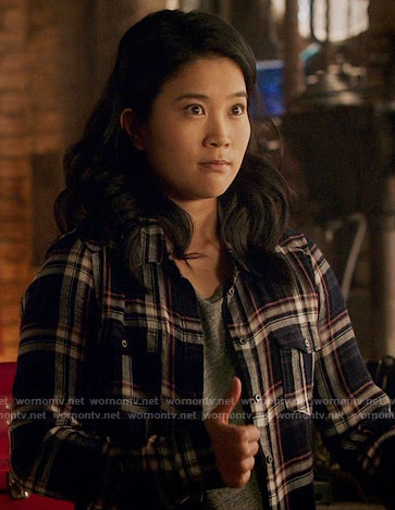 Happy’s navy plaid shirt on Scorpion