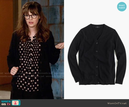 J.Crew Classic V-neck Cardigan Sweater in Black worn by Jessica Day (Zooey Deschanel) on New Girl