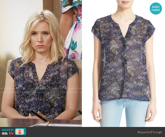 Joie Farhana Floral Print Silk Top worn by Eleanor Shellstrop (Kristen Bell) on The Good Place