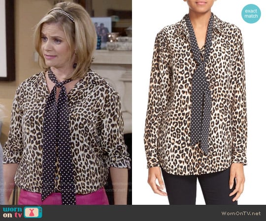 Kate Moss for Equipment Slim Signature Leopard Print Silk Shirt with Tie worn by Kimmy Gibbler (Andrea Barber) on Fuller House