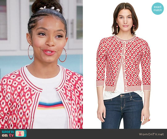 Kate Spade Posy Ikat Cardigan worn by Zoey Johnson (Yara Shahidi) on Black-ish
