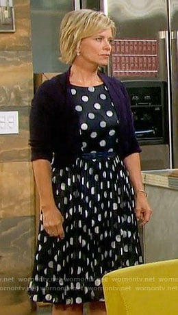 Kayla’s navy polka dot dress on Days of our Lives