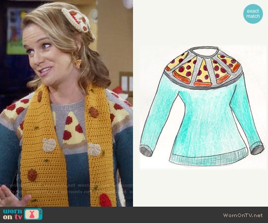 Lisa Lucia Knits Pizza Sweater worn by Kimmy Gibbler (Andrea Barber) on Fuller House