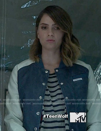 Malia’s blue bomber jacket with white sleeves on Teen Wolf