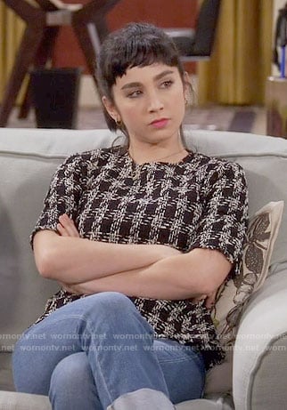 Mandy’s tweed houndstooth top on Last Man Standing