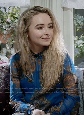 Maya’s blue printed long sleeve dress on Girl Meets World