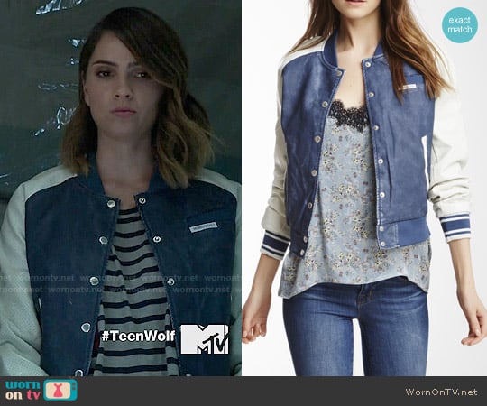 Members Only Washed Faux Leather Varsity Jacket worn by Malia Tate (Shelley Hennig) on Teen Wolf