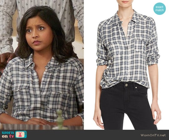 Paige Mya Shirt in Trooper / Midnight Navy worn by Vicky (Tiya Sircar) on The Good Place