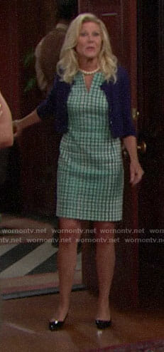 Pam’s green and navy checked dress on The Bold and the Beautiful