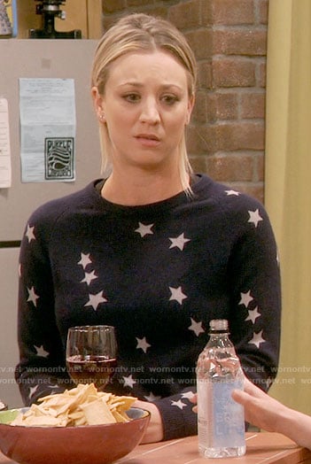 Penny’s navy star print sweater on The Big Bang Theory