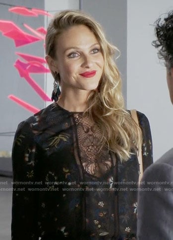 Phoebe’s black floral lace-inset blouse on Girlfriends Guide to Divorce
