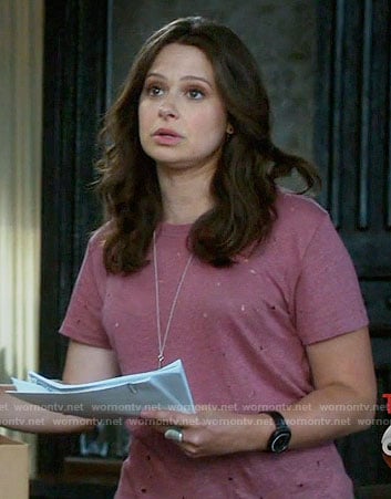 Quinn’s pink distressed t-shirt on Scandal