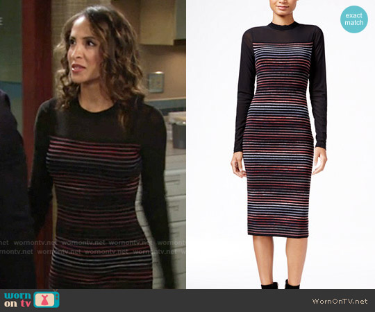 RACHEL Rachel Roy Illusion Striped Midi Sweater Dress worn by Lily Winters (Christel Khalil) on The Young and the Restless