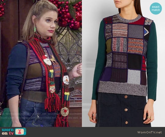 See by Chloe Patchwork Knitted Sweater worn by Kimmy Gibbler (Andrea Barber) on Fuller House