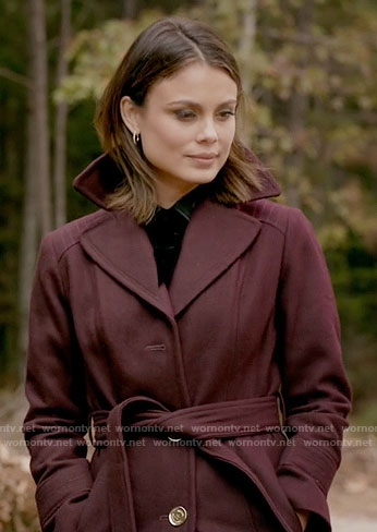 Sybil’s burgundy coat on The Vampire Diaries