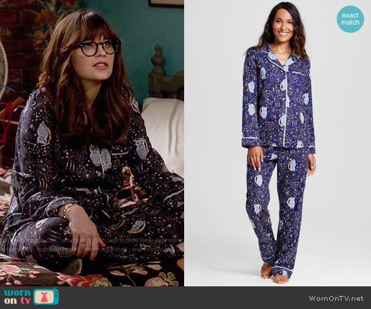 Flannel Pajama Set in Owl Stargaze from Target worn by Jessica Day (Zooey Deschanel) on New Girl
