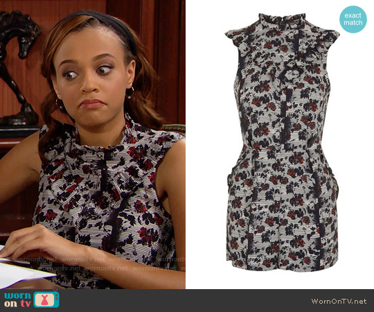 Topshop Stripe Floral Ruffle Romper worn by Nicole Avant (Reign Edwards) on The Bold and the Beautiful