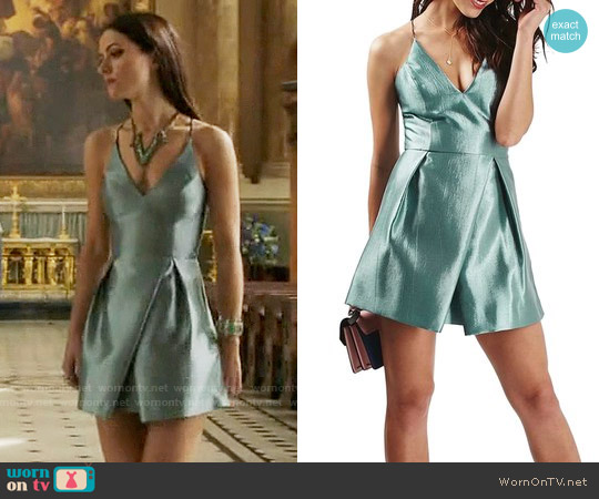 Topshop Crinkled Satin V-neck Dress in Turquoise worn by Princess Eleanor (Alexandra Park) on The Royals