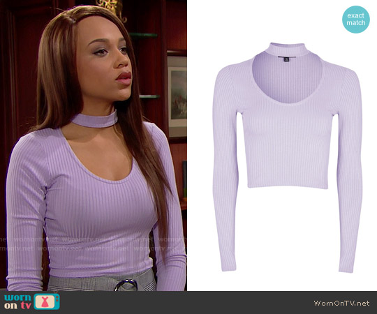 Topshop Long Sleeve Choker Top worn by Nicole Avant (Reign Edwards) on The Bold and the Beautiful