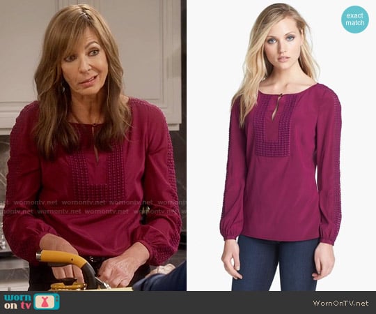 Tory Burch Lillian Silk Top in Washed Red wine worn by Bonnie Plunkett (Allison Janney) on Mom