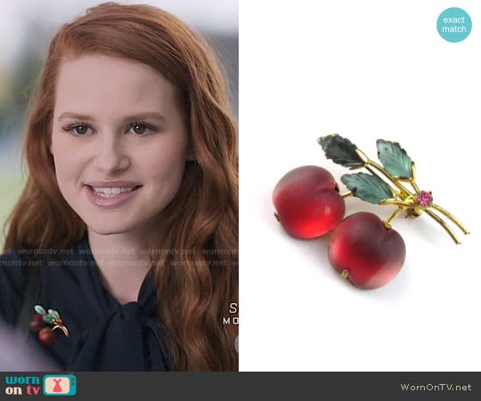 Vintage Frosted Cherry Brooch worn by Cheryl Blossom (Madelaine Petsch) on Riverdale