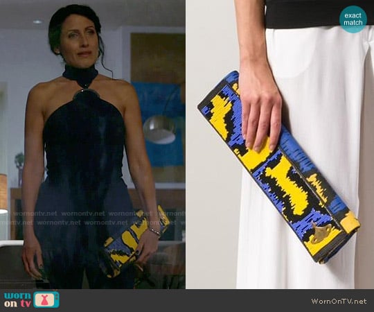 Vivienne Westwood Leopard Print Beaded Clutch worn by Abby McCarthy (Lisa Edelstein) on Girlfriends Guide to Divorce