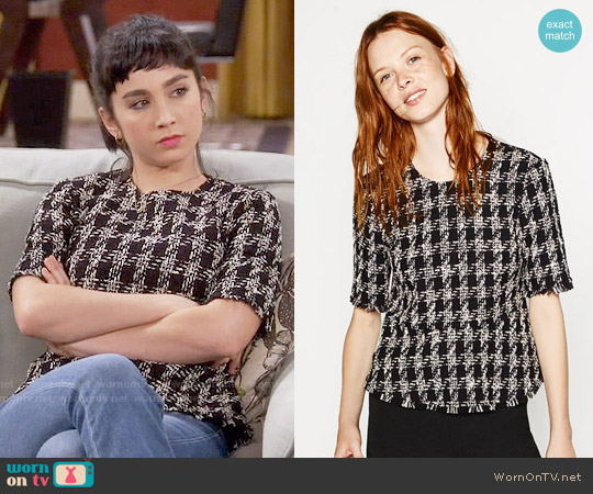 Zara Tweed Peplum Top worn by Mandy Baxter (Molly Ephraim) on Last Man Standing
