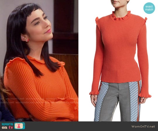 10 Crosby by Derek Lam Ribbed Cashmere Ruffle-Trim Sweater worn by Mandy Baxter (Molly Ephraim) on Last Man Standing