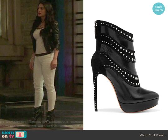 Alaia Embellished Leather and Suede Ankle Boots worn by Isabelle Lightwood (Emeraude Toubia ) on Shadowhunters