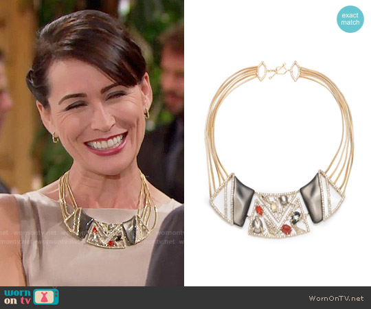 Alexis Bittar Crystal Ecrusted Mosaic Lace Bib Necklace worn by Quinn Fuller (Rena Sofer) on The Bold and the Beautiful