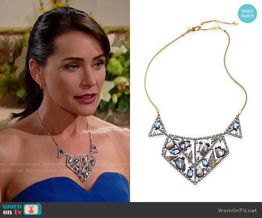 Alexis Bittar Metallic Crystal-encrusted Mosaic Lace Bib Necklace worn by Quinn Fuller (Rena Sofer) on The Bold and the Beautiful
