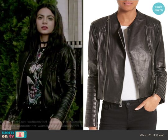 Alice + Olivia Gamma Leather Jacket worn by Isabelle Lightwood (Emeraude Toubia ) on Shadowhunters